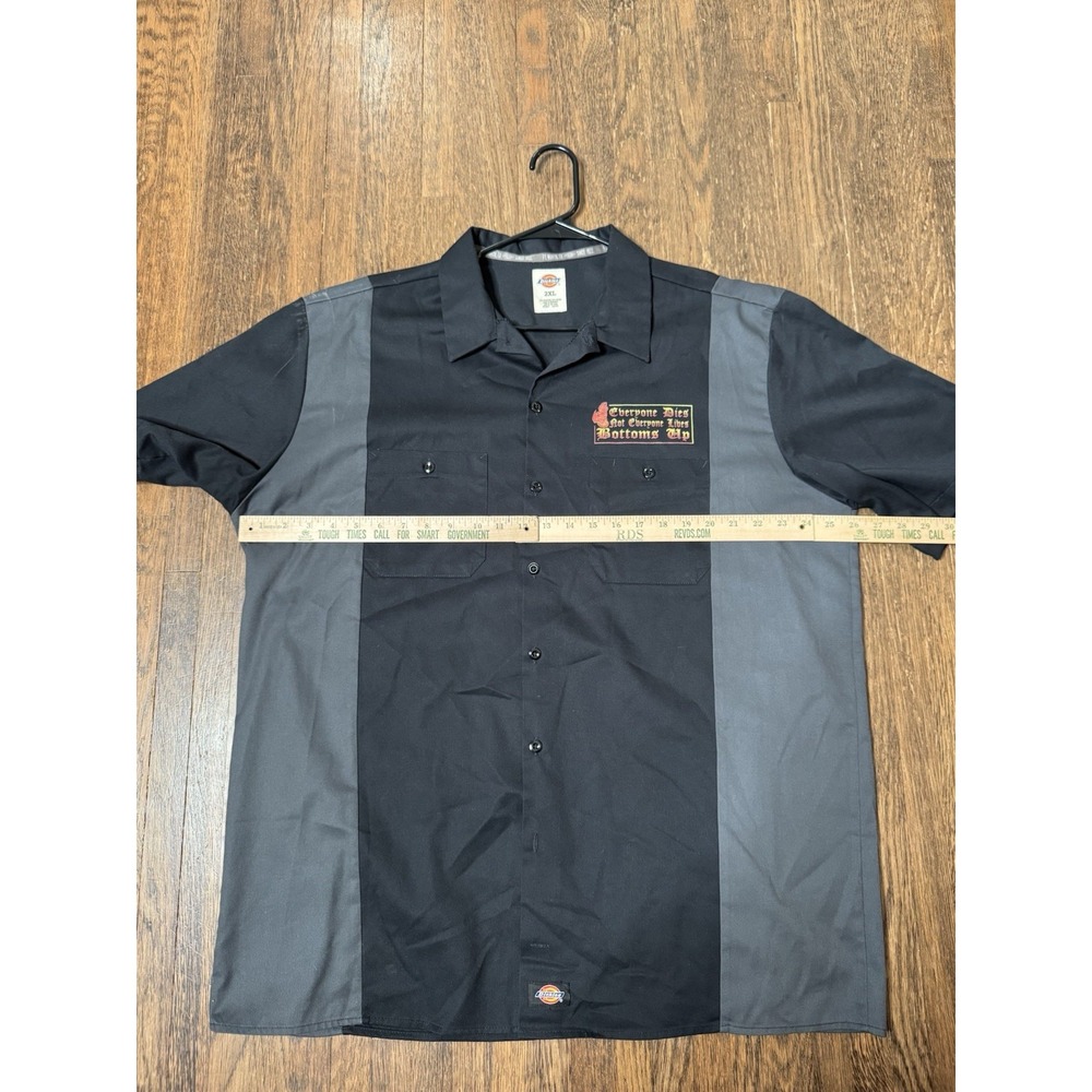 Dickies Bottoms Up Chop Shop Biker Work Shirt 2XL Two Tone Graphic S/S Black - Picture 2 of 7